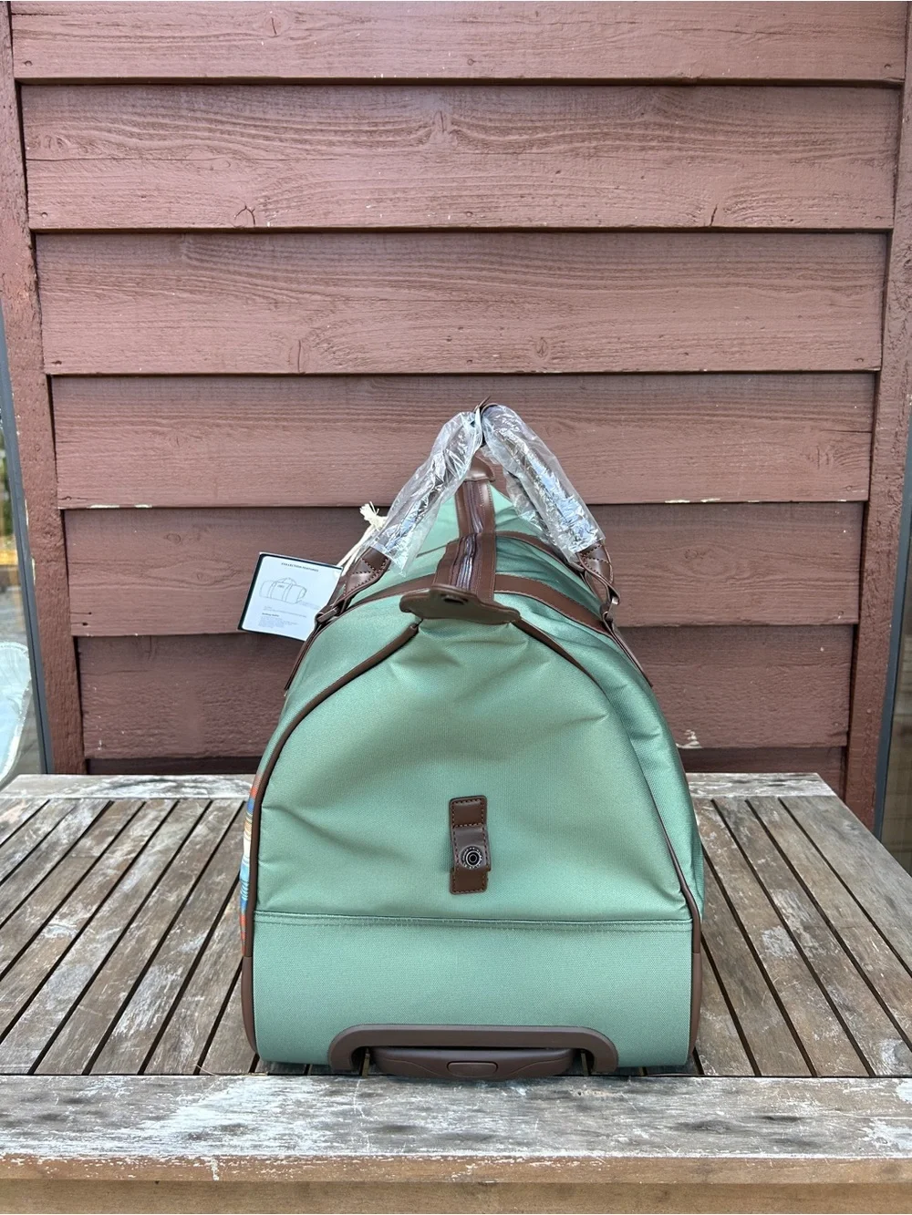 Pendleton Sage Green and Brown Patterned Roller Weekender Duffel